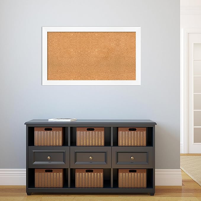 Amanti Art Natural Cork Board for Wall, 23x39 Vision Board with White Frame, Large Corkboard Office Decor for Home Organization, Modern Corkboard Pinboard to Display Items for Home Organization in-DeskLoop Office