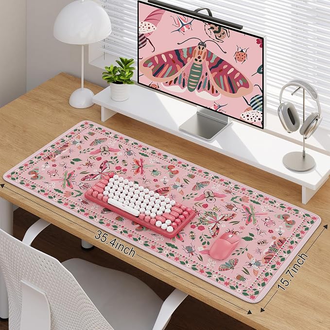 iCasso Pink Desk Pad Mat, XXL Large Mouse Pad, Desk Matt - Image 2