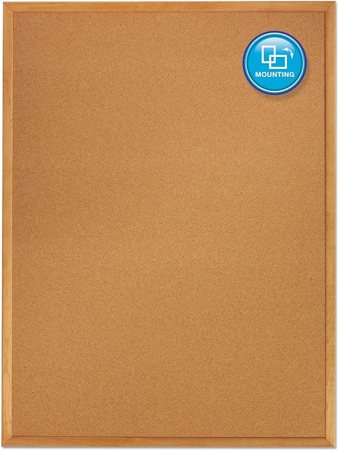 Quartet Cork Bulletin Board 36"W x 24"H Pin Board, Oak Finish Frame - Image 3