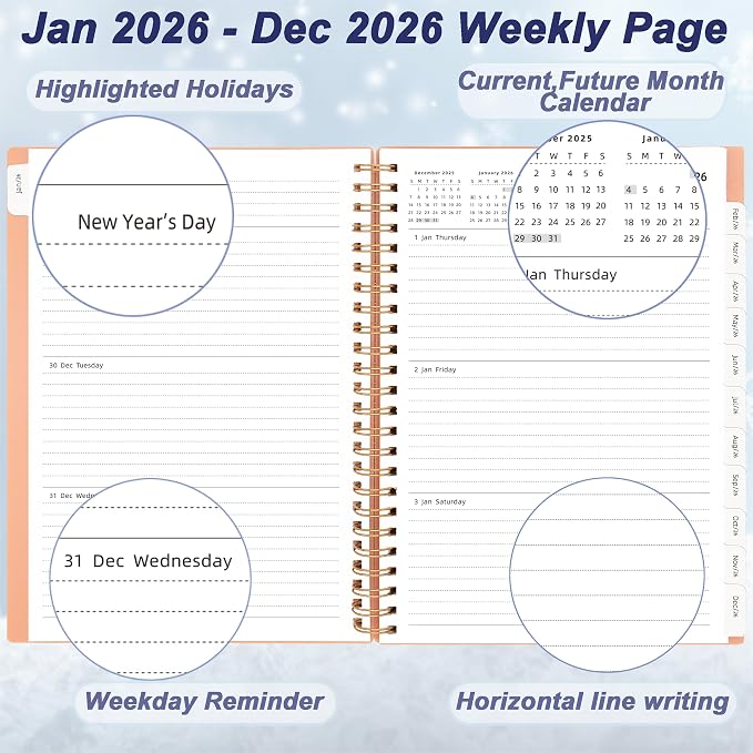Day Planner 2026, Weekly and Monthly Planner 2026, Jan 2026-Dec 2026, 6.2" x - Image 2