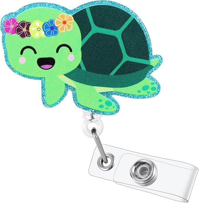 Cute Turtle Badge Reel, Funny Retractable ID Card Badge Holder, Name Tag Work by BEZTN