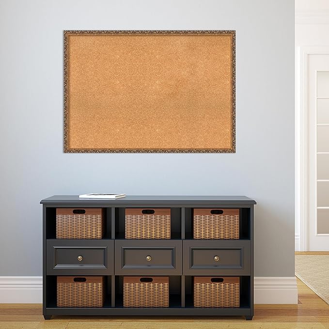 Amanti Art Natural Cork Board for Wall, 30x42 Vision Board with Bronze Frame, X-Large Corkboard Office Decor for Home Organization, Traditional Corkboard Pinboard to Display Items for Home-DeskLoop Office