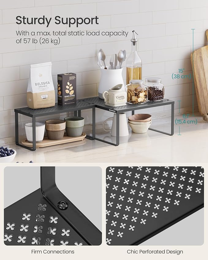 SONGMICS Spice Racks, Countertop Organizers, Shelf Risers, Expandable, Ink - Image 4