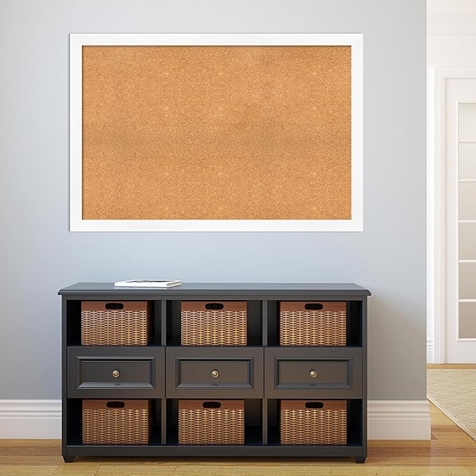 Amanti Art Natural Cork Board for Wall, 33x49 Vision Board with White Frame, Oversize Corkboard Office Decor for Home Organization, Modern Corkboard Pinboard to Display Items for Home Organization in-DeskLoop Office