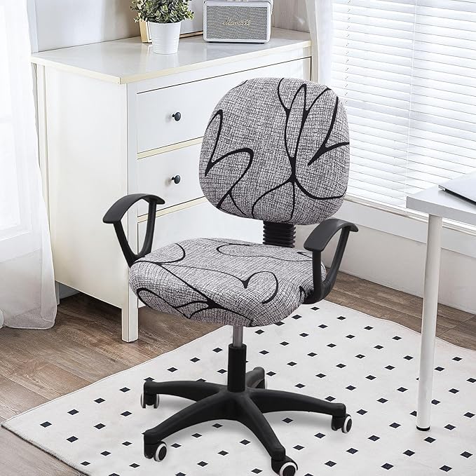 Smiry Stretch Printed Office Computer Chair Covers, Universal Washable Removable Desk Rotating Chair Slipcovers Protector, Seat + Backrest Cover - Grey and Black-DeskLoop Office