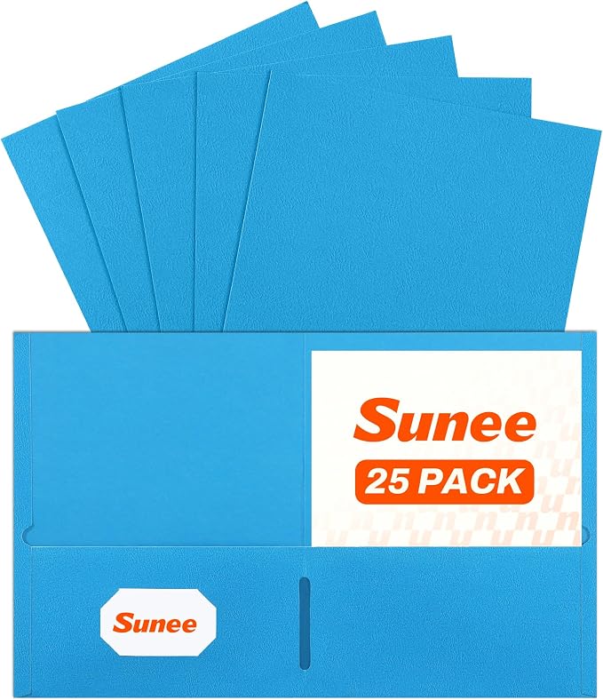 SUNEE Folders with Pockets, 2 Pocket Folders Fit Letter Size Paper, Paper File by SUNEE