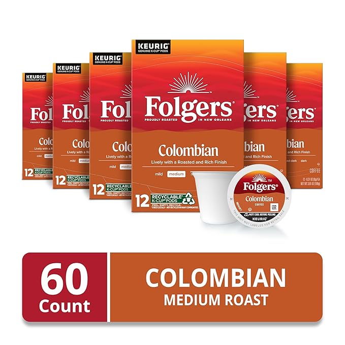 Folgers Colombian Medium Roast Coffee, 12 Keurig K-Cup Pods (Pack of 6)-DeskLoop Office