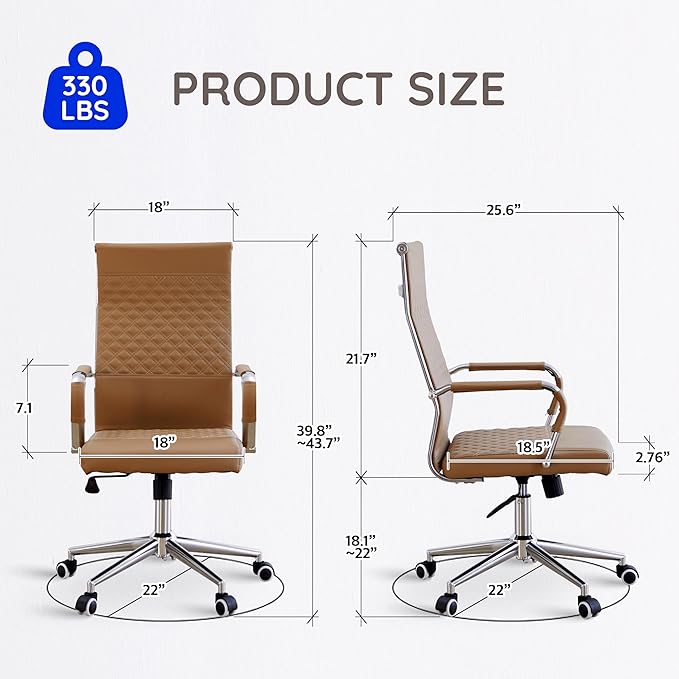 Livinia Modern Executive Office Chair with Patterned Back Design, Chrome & Leather Swivel Chair with High Back, Adjustable Height, Removable Armrests, and Wheels for Home Office (Brown(Chrome))-DeskLoop Office