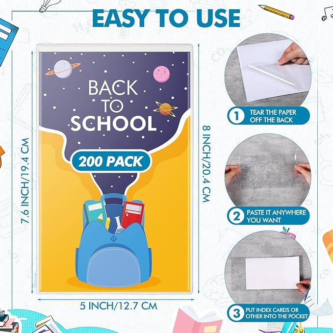 Outus 400 Pcs Self Adhesive Shop Ticket Holders Clear Plastic Sleeves Adhesive - Image 3