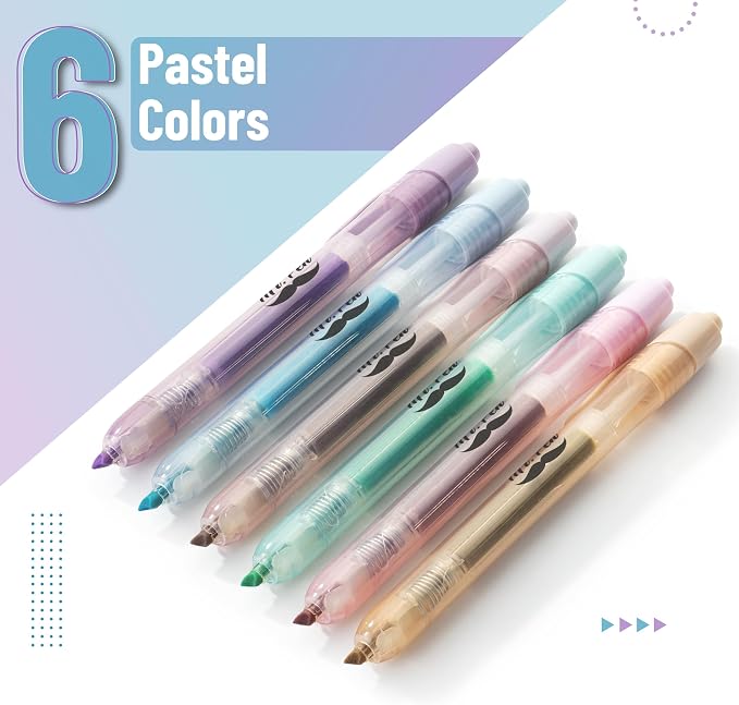 Mr. Pen- Retractable Highlighters, 6 Pack, Muted Pastel Colors | Chisel Tip - Image 2