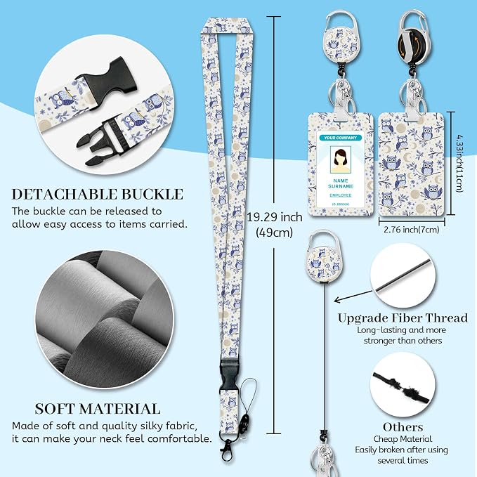 Hancynir Owl Lanyards for Id Badges, Badge Holder Retractable Reel Clip | Cute - Image 2
