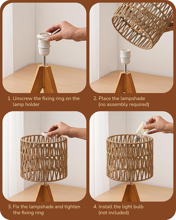 EDISHINE Small Table Lamp, Rattan Wood Tripod Bedside Lamp, Boho Nightstand Lamp - Image 4