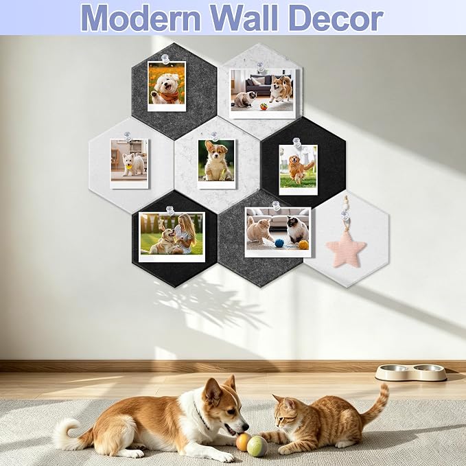 8PCS Hexagon Cork Board Tiles, Self-Adhesive Felt Bulletin - Image 4