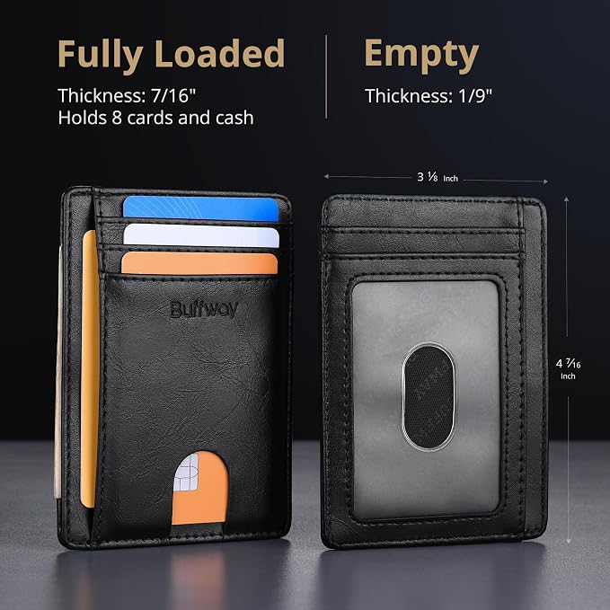 Buffway Slim Minimalist Front Pocket RFID Blocking Leather Wallets - Image 5