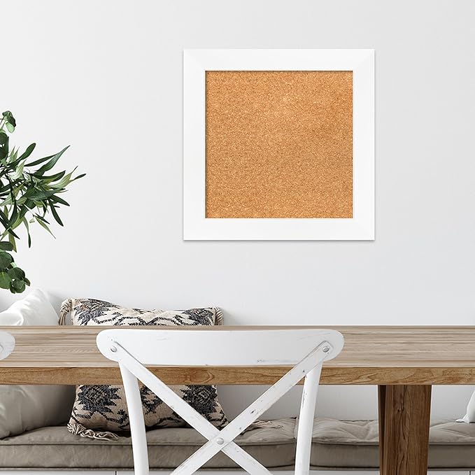 Amanti Art Natural Cork Board for Wall, 17x17 Vision Board with White Frame, Small Corkboard Office Decor for Home Organization, Modern Corkboard Pinboard to Display Items for Home Organization in-DeskLoop Office
