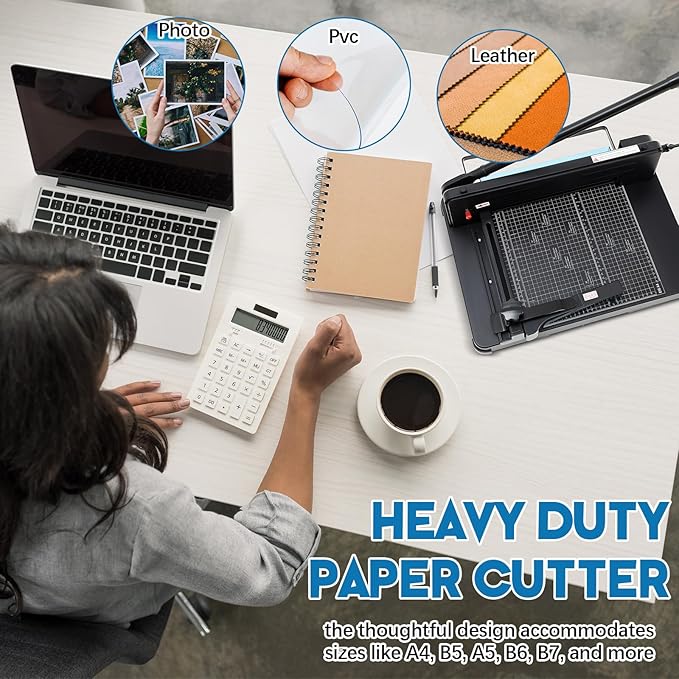 12 Inch A4 Guillotine Paper Cutter Heavy Duty Paper Cutter 400 Sheet Capacity Stack Cards Trimmer Steel Slicer with Metal Base for Cards Leather Office Home School (Black)-DeskLoop Office