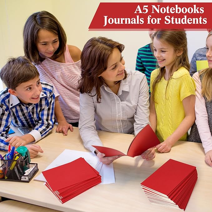 100 Pcs Kraft Notebook Journals 5.5 Inch x 8.3 Inch A5 Softcover Notebooks Bulk for Writing Sketch Office Notepad with 60 Pages 30 Sheets (Multicolor,Lined) (Red,Lined)-DeskLoop Office