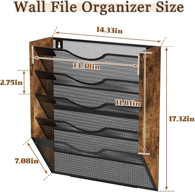 Ironwood Hanging Wall File Organizer, 5 Pocket Mesh Mail Organizer Wall Mounted - Image 7
