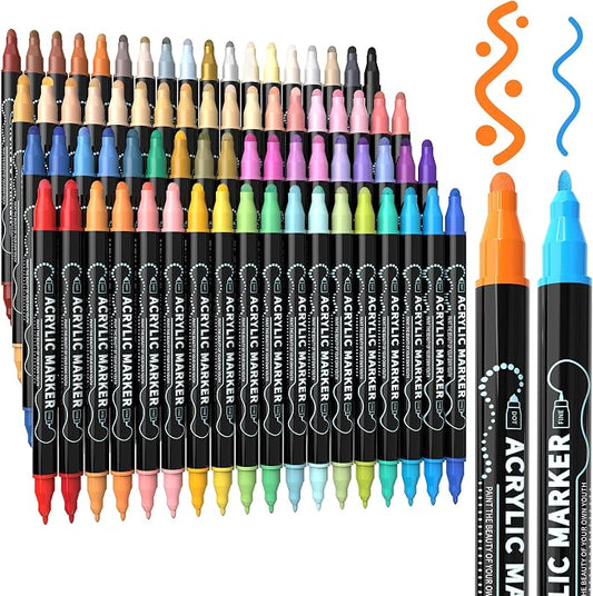 72 Colors Dual Tip Acrylic Paint Markers, Premium Dot & Fine Tip Coloring Paint by nauets