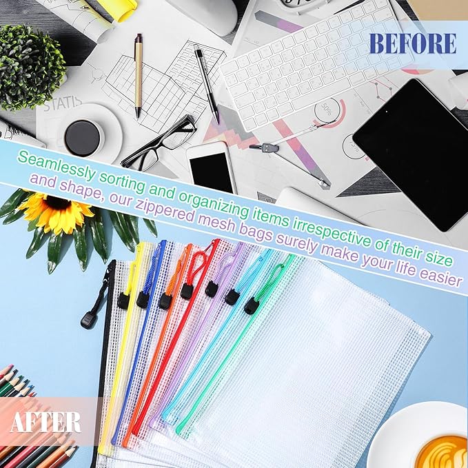 Jetec 32 Pcs Mesh Zipper Bags Toy Storage Bikini Organizer Bag Bolsas Para Guardar Trajes De Baño Waterproof Zipper Reusable Pouch Puzzle Multipurpose for Storage Office(Sweet Color,9 x 7 Inch)-DeskLoop Office