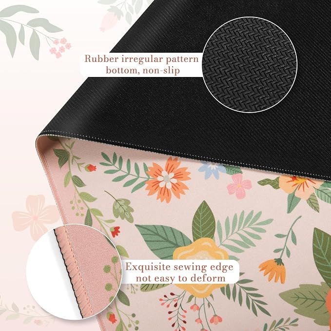 iCasso Floral Desk Mat for Keyboard and Mouse, Cute Gaming Mouse Pad XXL - Image 5