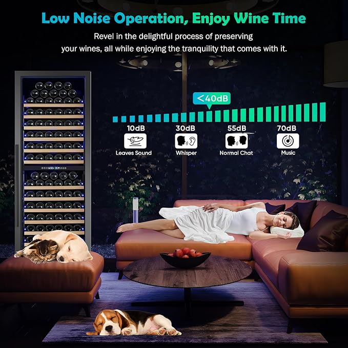 200 Bottle Dual Zone Wine Fridge – 24 Inch Large Capacity Wine Cooler Refrigerator Freestanding/Built-In with Upgraded Compressor, Low-Noise Wine Cellar & Intelligent Temperature Control - Black-DeskLoop Office