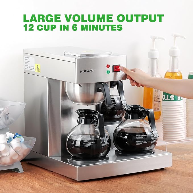 12 Cup Commercial Coffee Maker, Drip Coffee Maker Machine with 3 Warmers Plate and 3 Glass Decanters, Stainless Steel Pour Over Commercial Coffee Brewer for Restaurant, Office, Cafe Use-DeskLoop Office