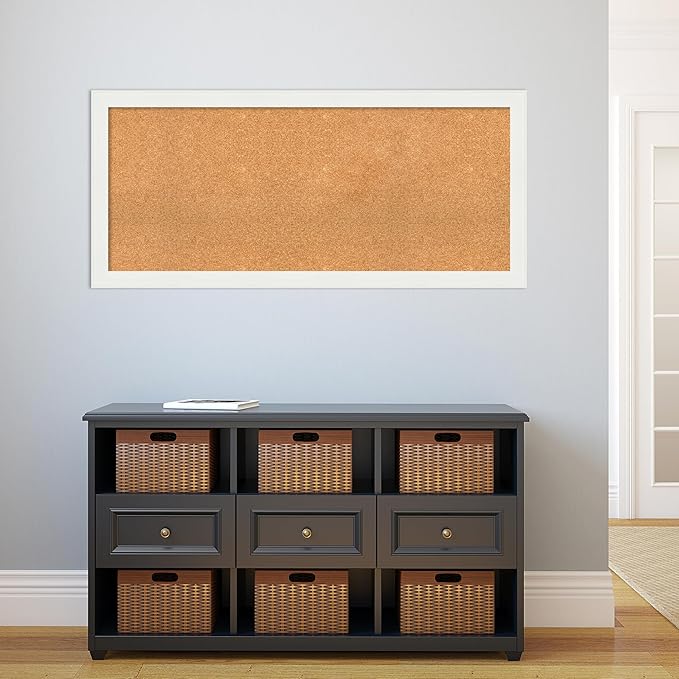 Amanti Art Natural Cork Board for Wall, 23x51 Vision Board with White Frame, Oversize Corkboard Office Decor for Home Organization, Casual Corkboard Pinboard to Display Items for Home Organization in-DeskLoop Office