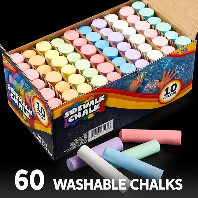 JOYIN 60 PCS Sidewalk Chalk Set (10 colors), Non-Toxic Washable Outdoor Jumbo Chalk Set for Painting on Chalkboard, Art Play and Playground Toy-DeskLoop Office