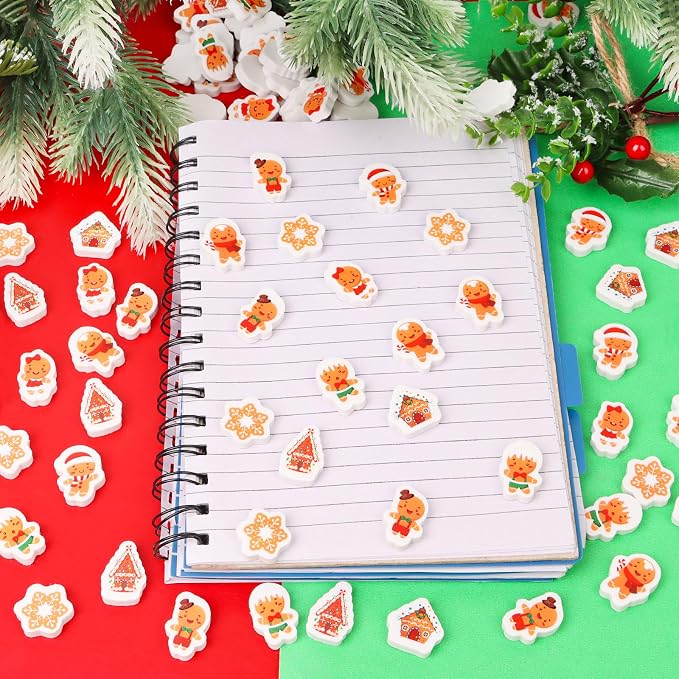 FOIMAS 120pcs Christmas Erasers, Mini Xmas Eraser Gingerbread Man Pencil - Image 4