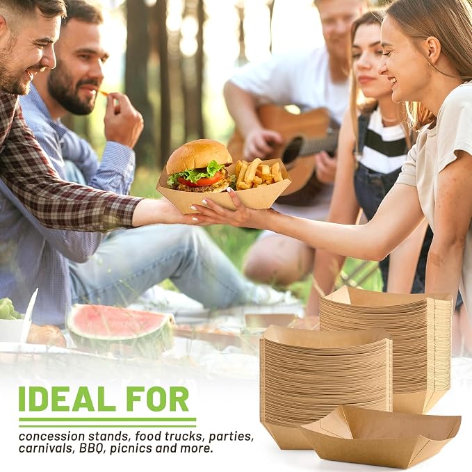 ZORRITA Large Paper Food Trays, 4 LB, 50 Pack, Disposable | Kraft Food Boats - Image 7