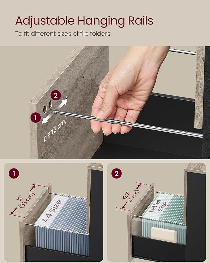 VASAGLE 2-Drawer File Cabinet, Small Rolling Filing Cabinet for Home Office, Printer Stand, for A4, Letter-Size Documents, 15.7 x 16.5 x 27.6 Inches, Heather Greige and Ink Black UOFC040B02-DeskLoop Office