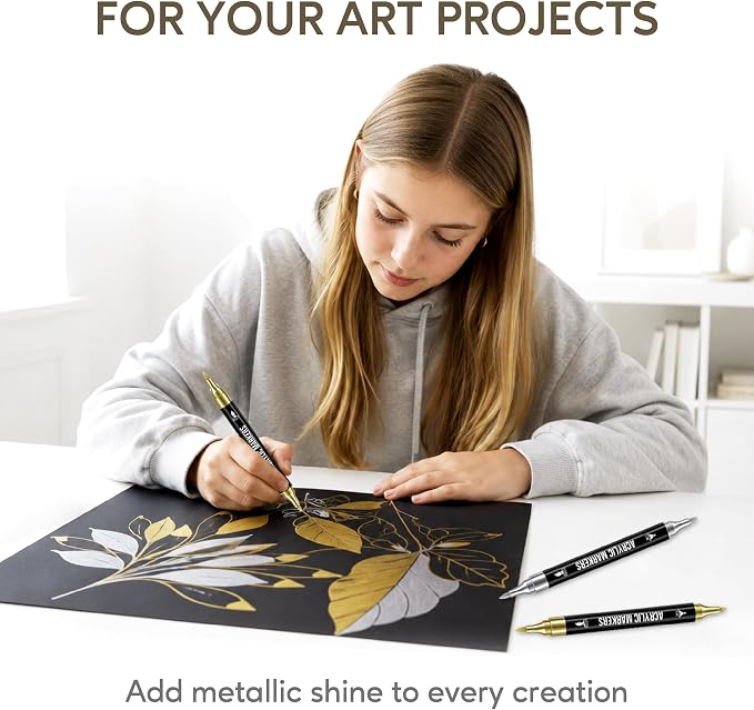 Pagather Gold and Silver Acrylic Paint Markers, 12 Pack Dual Tip - Image 4
