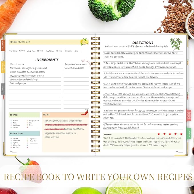 Blank Recipe Book to Write in Your Own Recipes, Blank Cookbook with 175 Pages for Family Cooking Lover, Recipe Notebook with Tab Sticker Sheets, Recipe Journal, Hardcover, 7.5" x 9.5"-DeskLoop Office