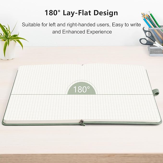 RETTACY Graph Grid Paper Notebook, 192 Pages, A5 Medium Size (5.7'' x 8.3''), 5 Squares per Inch, Leather Hardcover, 100 GSM Thick Paper, for School, Students, Math, Engineering (Sage Green)-DeskLoop Office