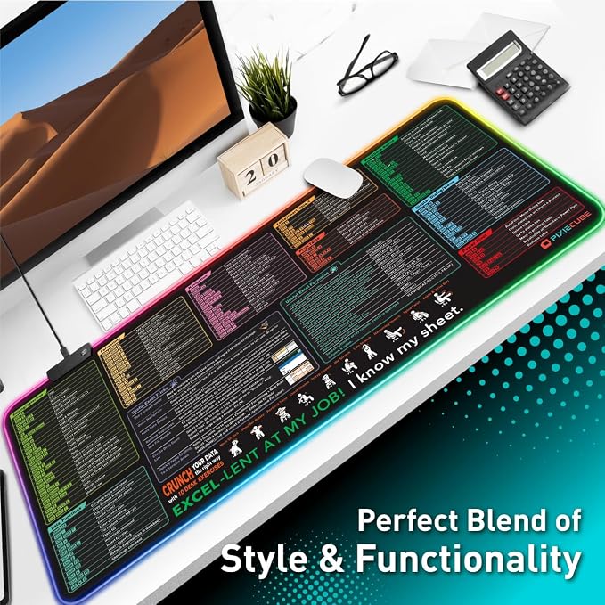 Excel Cheat Sheet LED Desk Pad | Excel Shortcut Keys Mouse Pad - Image 6