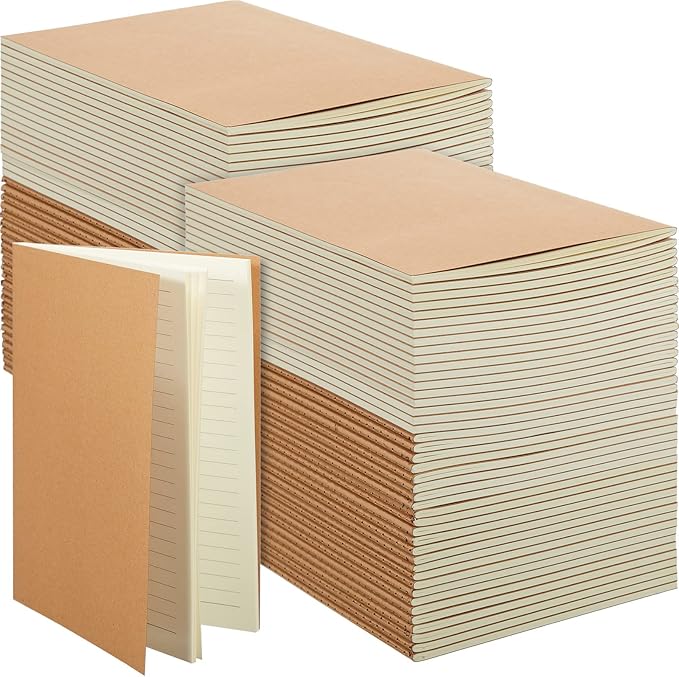 100 Pcs Kraft Notebook Journals 5.5 Inch x 8.3 Inch A5 Softcover Notebooks Bulk for Writing Sketch Office Notepad with 60 Pages 30 Sheets (Multicolor,Lined)(Brown,Lined)-DeskLoop Office