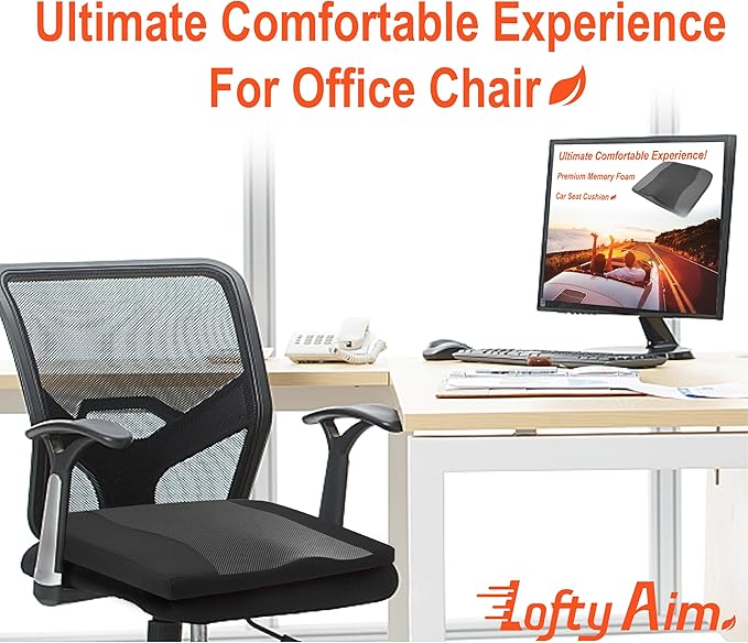 Car Seat Cushion, Comfort Memory Foam Car Cushions for Driving - Sciatica & Lower Back Pain Relief, Driver Seat Pillow for Auto, Office Chair, Wheelchair - Obsidian Speck Black-DeskLoop Office