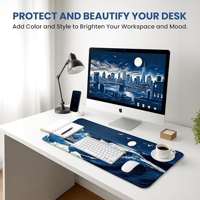 Aesthetic Desk Mat, Cute Moonlit Waves Desk Pad Protector - Image 6