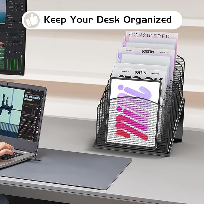 Inclined Desk File Organizer Metal Desk Magazine Folder Holder - Image 4