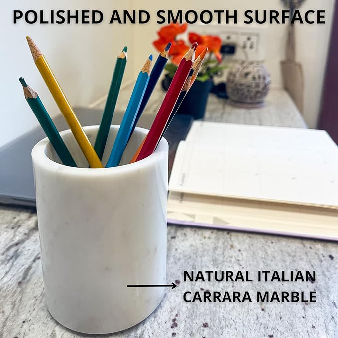 Natural Marble Pencil Pen Holder Stand for Desk, Makeup Brush Cup for Girls, Bathroom Tumbler Cup, Durable Office & Home Organizer Pencil Holder-DeskLoop Office