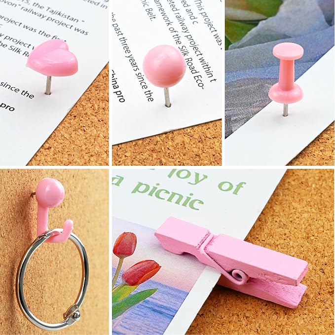 260 Pcs Push Pins Set 5 Styles Pink Thumb Tacks Cute Push Pins - Image 3