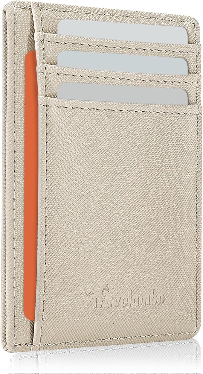 Travelambo Front Pocket Minimalist Leather Slim Wallet RFID Blocking Medium Size by Travelambo