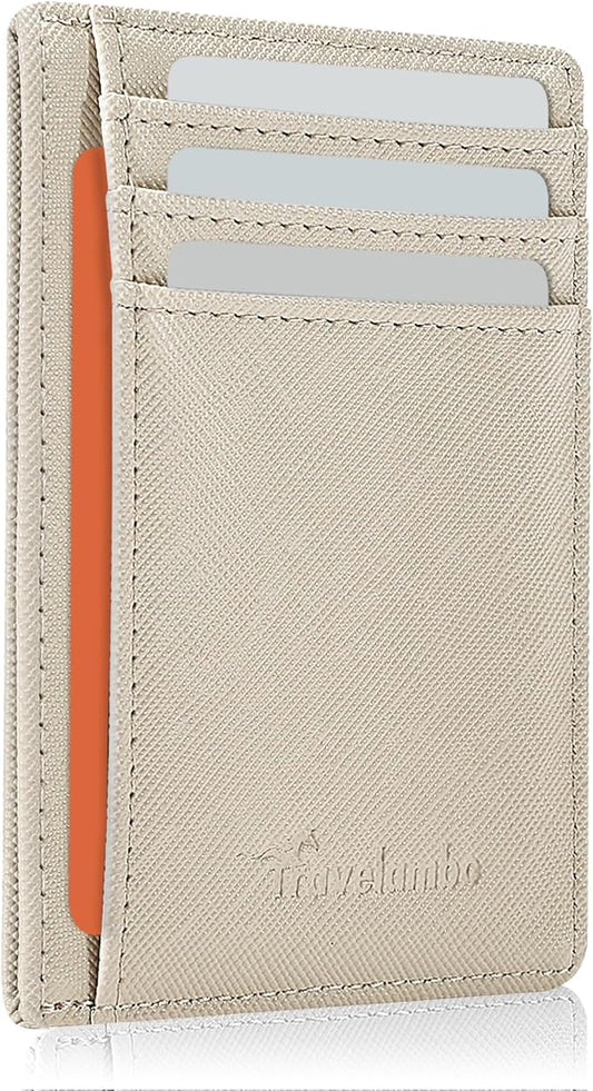 Travelambo Front Pocket Minimalist Leather Slim Wallet RFID Blocking Medium Size by Travelambo