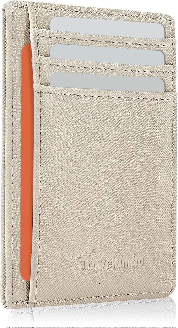 Travelambo Slim Wallet Front Pocket Minimalist Leather RFID Blocking Medium Size by Travelambo