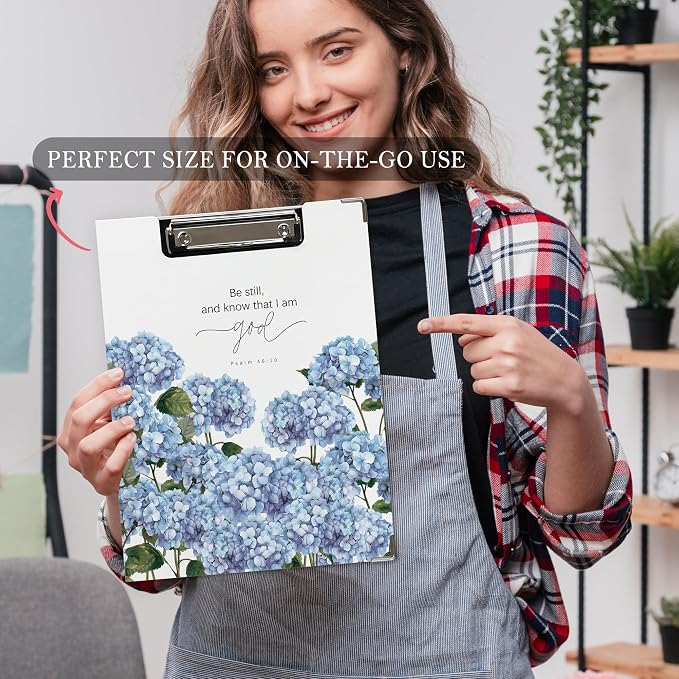 Christian Blue Hydrangeas Clipboard, Be Still and Know that I Am God Bible - Image 5