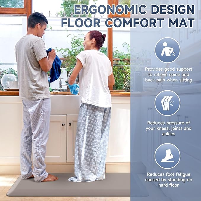 4/5 Inch Thick Kitchen Mat Anti Fatigue Mat Kitchen Rugs Kitchen Decor Non-Slip, Stain Resistant, Waterproof Kitchen Mats Desk Mat for Kitchen, Office, Workshop, Khaki, 17'' x 60''-DeskLoop Office