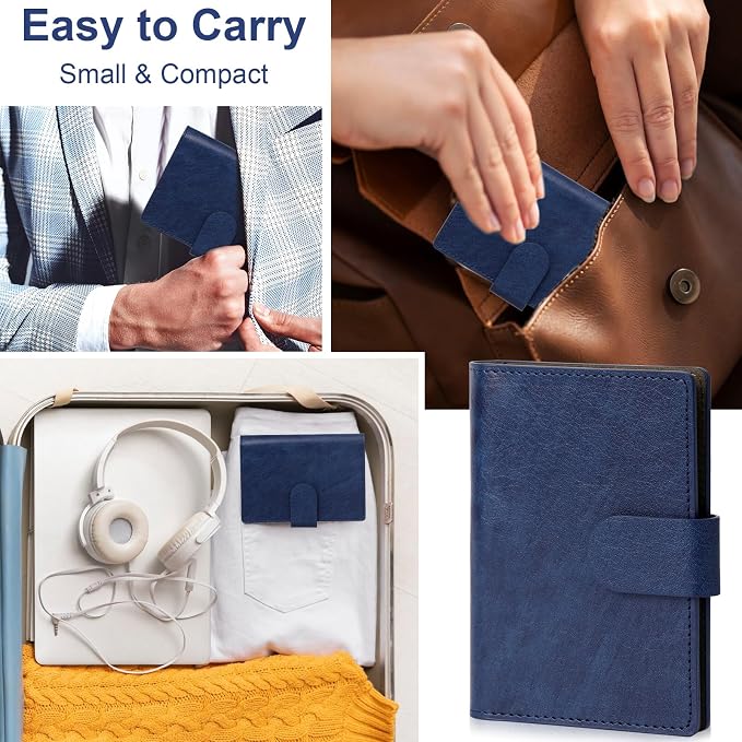 Blue Index Card Holder PU Leather 3x5 Note Card Holder Wallet Portable Pocket - Image 5