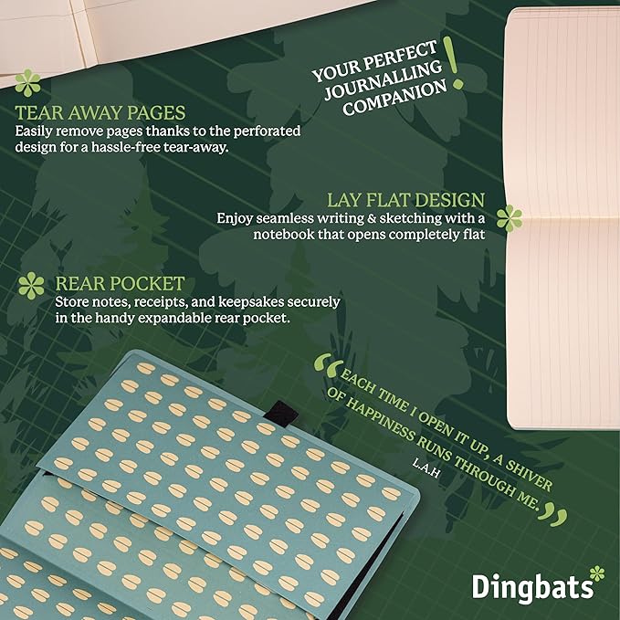 Dingbats* Wildlife Dotted Writing Journal Notebook A5 - Vegan Leather Softcover - Ideal for Work, Travel - Pocket, Elastic Closure, & Bookmark-DeskLoop Office