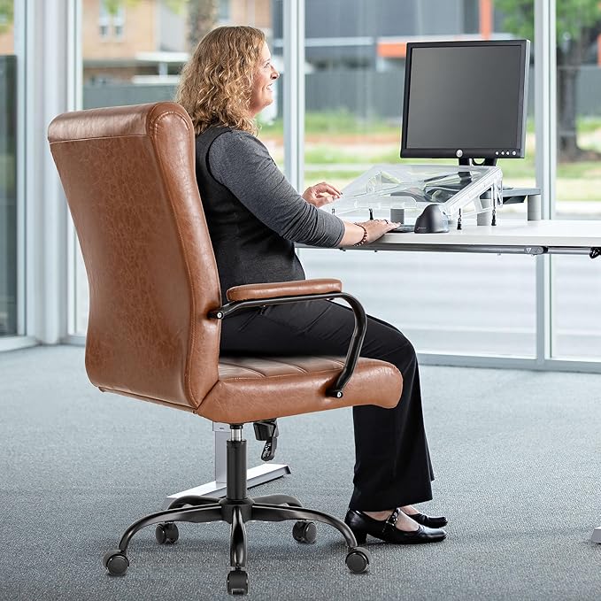 Office Desk Chair,Modern Leather Conference Room Chairs,High Back Home ofiice Chair,Adjustable Height Swivel Executive Computer Chair with Padded Seat and Armrest (Brown with Black Frame)-DeskLoop Office